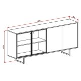 Credenza Beige Marrone Noce 3 Ripiani Apertura Battente 200x40x87h cm, 4 Ante - Rivarone