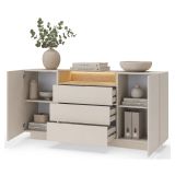 Credenza Beige Marrone Rovere 3 Cassetti 2 Ripiani 176x40x83h cm, Apertura Battente, Scorrevole - Haleli