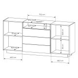 Credenza Beige Marrone Rovere 3 Cassetti 2 Ripiani 176x40x83h cm, Apertura Battente, Scorrevole - Haleli