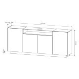 Credenza Beige Marrone Rovere 4 Ripiani Apertura Battente 203x40x83h cm, 4 Ante - Halefa