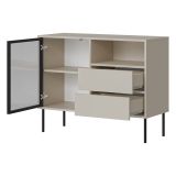 Credenza Beige Nero 2 Cassetti 2 Ripiani 100x40x80h cm, Apertura Battente, Scorrevole - Caravino
