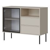 Credenza Beige Nero 2 Cassetti 2 Ripiani 100x40x80h cm, Apertura Battente, Scorrevole - Caravino