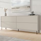 Credenza Beige Nero 2 Ripiani Apertura a Ribalta 200x39x75h cm, 4 Ante - Cataldo