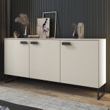 Credenza Beige Nero 3 Cassetti 2 Ripiani 184x40x86h cm, Apertura Battente - Reano