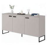 Credenza Beige Nero 3 Cassetti 2 Ripiani 184x40x86h cm, Apertura Battente - Reano