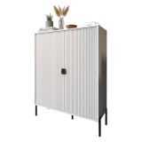Credenza Beige Nero Cassetti 4 Ripiani 104x40x129h cm, Apertura Battente - Wallis