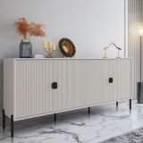 Credenza Beige Nero Cassetti 4 Ripiani 203x49x83h cm, Apertura Battente - Arpina