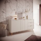 Credenza Beige oro 3 Cassetti 2 Ripiani 163x38x81h cm, Apertura Battente, Scorrevole - Halilala