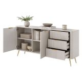 Credenza Beige oro 3 Cassetti 2 Ripiani 163x38x81h cm, Apertura Battente, Scorrevole - Halilala