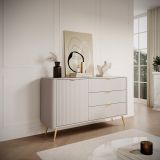 Credenza Beige oro 3 Cassetti un Ripiano 138x38x81h cm, Apertura Battente, Scorrevole - Halilomo