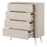 Credenza Beige oro 4 Cassetti un Ripiano 88x38x101h cm, Apertura Scorrevole - Haliso