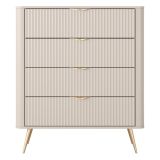 Credenza Beige oro 4 Cassetti un Ripiano 88x38x101h cm, Apertura Scorrevole - Haliso