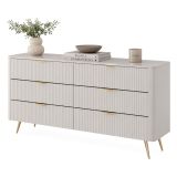 Credenza Beige oro 6 Cassetti un Ripiano 163x38x81h cm, Apertura Scorrevole - Hali