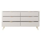 Credenza Beige oro 6 Cassetti un Ripiano 163x38x81h cm, Apertura Scorrevole - Hali