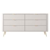Credenza Beige oro 6 Cassetti un Ripiano 163x38x81h cm, Apertura Scorrevole - Hali