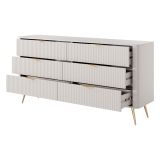 Credenza Beige oro 6 Cassetti un Ripiano 163x38x81h cm, Apertura Scorrevole - Hali