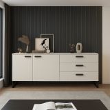 Credenza Beige Rovere Nero 3 Cassetti 2 Ripiani 184x40x86h cm, Apertura Battente - Muzzano