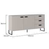 Credenza Beige Rovere Nero 3 Cassetti 2 Ripiani 184x40x86h cm, Apertura Battente - Muzzano