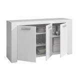 Credenza Bellevue, Madia moderna a 3 ante, Buffet da soggiorno, Mobile porta TV, Madia per salotto, 144x42h80 cm, Bianco