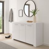 Credenza Bellevue, Madia moderna a 3 ante, Buffet da soggiorno, Mobile porta TV, Madia per salotto, 144x42h80 cm, Bianco
