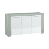 Credenza Bellevue, Madia moderna a 3 ante, Buffet da soggiorno, Mobile porta TV, Madia per salotto, 144x42h80 cm, Cemento e Bianco