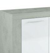 Credenza Bellevue, Madia moderna a 3 ante, Buffet da soggiorno, Mobile porta TV, Madia per salotto, 144x42h80 cm, Cemento e Bianco