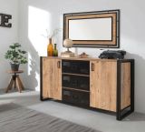 Credenza Benetnasch, Buffet da soggiorno, Madia da salotto, Dispensa da cucina, 160x45 h80 cm, Quercia e Nero