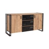 Credenza Benetnasch, Buffet da soggiorno, Madia da salotto, Dispensa da cucina, 160x45 h80 cm, Quercia e Nero