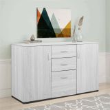 Credenza Benidorm, Buffet da soggiorno, Madia da salotto, Credenza moderna a 3 ante e 2 cassetti, 120x40h83 cm, Grigio