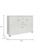 Credenza Benidorm, Buffet da soggiorno, Madia da salotto, Credenza moderna a 3 ante e 2 cassetti, 120x40h83 cm, Grigio