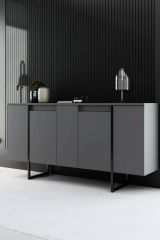 Credenza Betel, Buffet da soggiorno, Madia da salotto, Dispensa moderna da cucina, 160x35h80 cm, Antracite e Nero