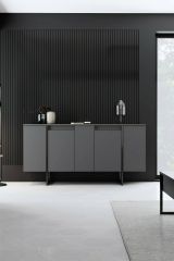 Credenza Betel, Buffet da soggiorno, Madia da salotto, Dispensa moderna da cucina, 160x35h80 cm, Antracite e Nero