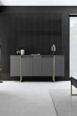 Credenza Betel, Buffet da soggiorno, Madia da salotto, Dispensa moderna da cucina, 160x35h80 cm, Antracite e Oro