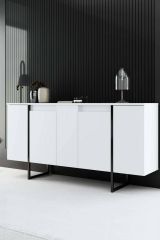 Credenza Betel, Buffet da soggiorno, Madia da salotto, Dispensa moderna da cucina, 160x35h80 cm, Bianco e Nero