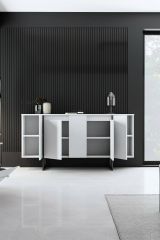 Credenza Betel, Buffet da soggiorno, Madia da salotto, Dispensa moderna da cucina, 160x35h80 cm, Bianco e Nero