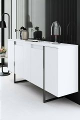 Credenza Betel, Buffet da soggiorno, Madia da salotto, Dispensa moderna da cucina, 160x35h80 cm, Bianco e Nero