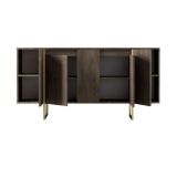Credenza Betel, Buffet da soggiorno, Madia da salotto, Dispensa moderna da cucina, 160x35h80 cm, Noce e Oro