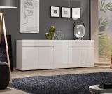 Credenza Bethal, Buffet da soggiorno, Madia da salotto, Dispensa da cucina, Made in Italy, 225x38h79 cm, Bianco lucido