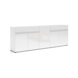 Credenza Bethal, Buffet da soggiorno, Madia da salotto, Dispensa da cucina, Made in Italy, 225x38h79 cm, Bianco lucido