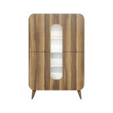 Credenza Betria, Buffet da soggiorno, Madia da salotto, Dispensa moderna da cucina, 93x32h144 cm, Noce e Bianco