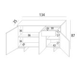 Credenza bianca 134x35x87h cm 3 ante e 1 cassetto - Arius