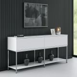Credenza bianca e argento 150x30x80h cm 2 ante - Basilia