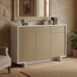 Credenza bianca e beige 134x35x87h cm 3 ante e 1 cassetto - Arius