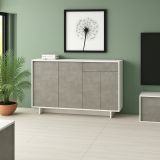 Credenza bianca e cemento 134x35x87h cm 3 ante e 1 cassetto - Arius
