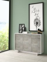 Credenza bianca e cemento 134x35x87h cm 3 ante e 1 cassetto - Arius