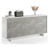 Credenza bianca e cemento 170x42x78h cm 3 ante e 1 cassetto - Aronne