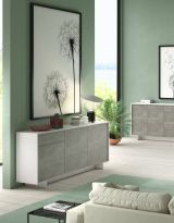 Credenza bianca e cemento 170x42x78h cm 3 ante e 1 cassetto - Aronne