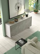 Credenza bianca e cemento 170x42x78h cm 3 ante e 1 cassetto - Aronne