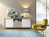 Credenza bianca e cemento 184x45x77h cm 2 ante e 2 cassetti - Azis