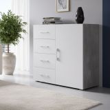 Credenza bianca e cemento 90x41x87h cm 1 anta e 4 cassetti - Aracnida